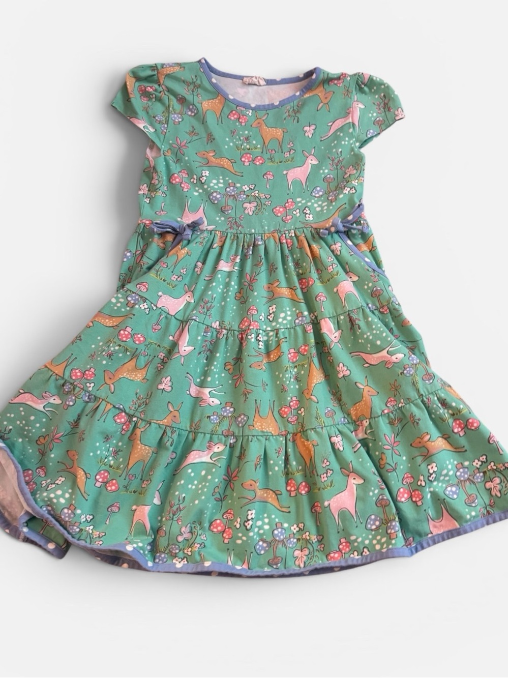 Finding Foxtail Girls' Green Woodland Animals Cotton Casual Dress, Size 8